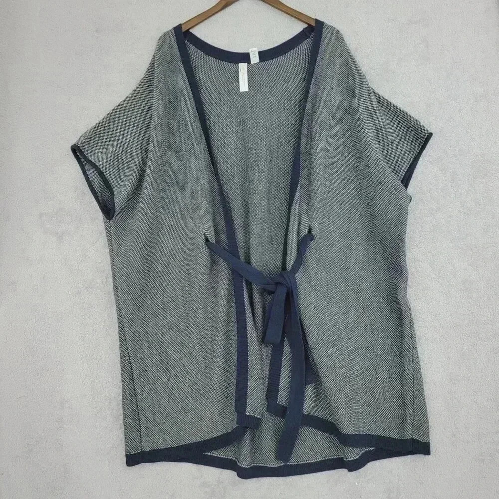 Loft Womens Open Front Cardigan Poncho With Tie Waist Blue Gray 11PT